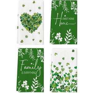 Artoid Mode Heart Irish Leaves Home Sweet Home St. Patrick's Day Kitchen Towels Dish Towels, 18x26 Inch Farmhouse Spring Decoration Cleaning Set of 4, Green