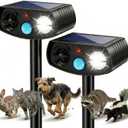 Solar Ultrasonic Animal Repeller Outdoor, Motion Sensor Waterproof Pest Deterrent, Raccoon Skunk Fox Squirrel Rabbit Dog Cat Deer Repellent for Yard Garden Farm, 33ft 120 Coverage, 2 Pack Black