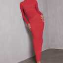 Ekaliy Women's Sexy Mesh Dress Long Sleeve Mock Neck Bodycon Sheer Ruched Maxi Dress Party Cocktail Dresses (Red)