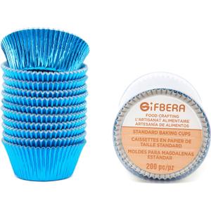 Gifbera Blue Foil Cupcake Liners Standard Muffin Wrappers for Baking, 200-Count