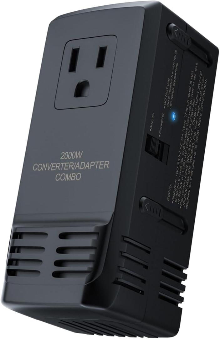 Universal Travel Adapter and Converter Combo Power Voltage Converter Step Down Voltage 220V to 110V for Europe/UK/AU Over 150 Countries Black