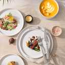 GBHOME Stoneware Dinnerware Sets for 4, 12 Pieces Lightweight Ceramic Ribbed Plates and Bowls Set, Reactive Glaze Stackable Plate Sets, Scratch Resistant Dishes, Microwave & Dishwasher Safe,White