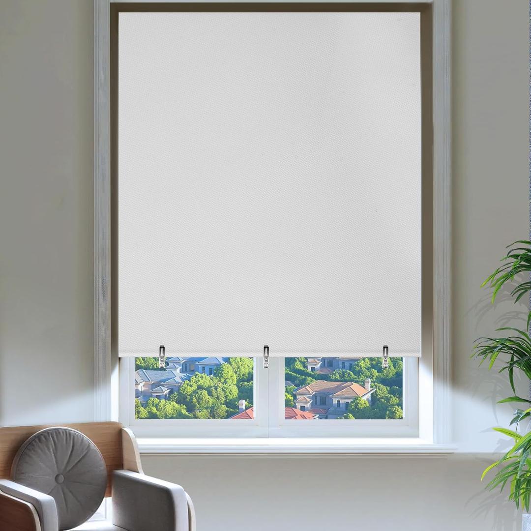 2 Pack Blackout Curtains for Bedroom, Self Adhesive Indoor Blackout Blinds, No Drilling or Tools, UV Protection, Portable Roller Window Shades for Living Room Office (26W  68" H, White)