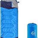 oaskys Camping Sleeping Bag - 3 Season Warm & Cool Weather - Summer Spring Fall Lightweight Waterproof for Adults Kids - Camping Gear Equipment, Traveling, and Outdoors (32-65F Plush Comfort - Blue)
