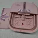 Collapsible Foot Bath Spa with heat and Massage Rollers, Foldable Foot Soak Tub with Bubbles Jets and LED light, Pedicure Foot Spa Massager with Foot Scrubber for Home Use (Pink)
