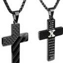 REGIS Cross Necklace for Men  Premium American Flag Stainless Steel with 24-Inch Lord's Prayer Pendant (black)
