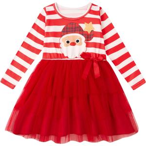Vieille Toddler Baby Girls Tulle Dress Long Sleeve Princess Party Skirt Clothes for Christmas 2-6 Years (Red)