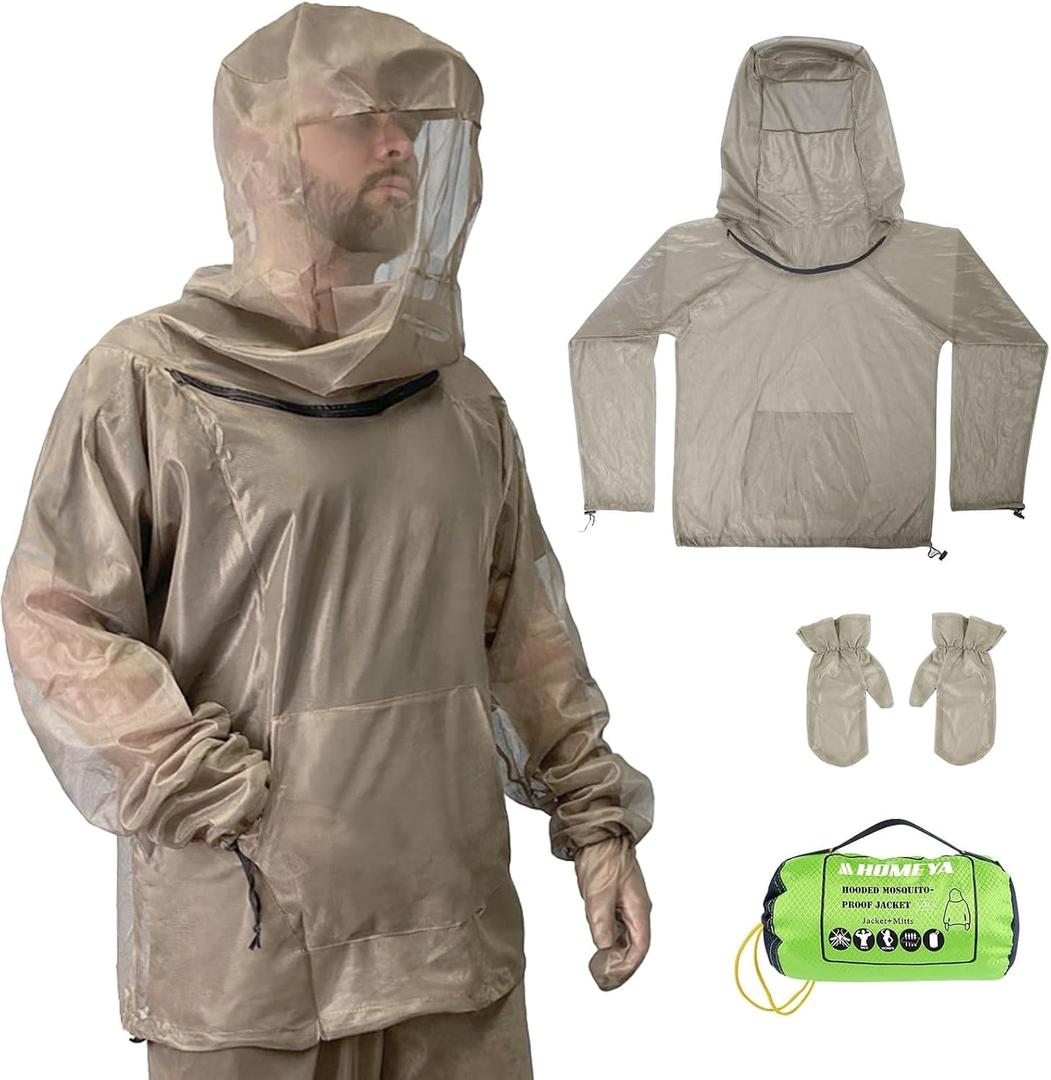 Mosquito Jacket, Bug Jacket with Hood for Men and Women, Ultra-fine Mesh Mosquito Net Suit Clothing Mitt (Green)