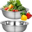 2 Pack 14 Quart Large Mixing Bowl Stainless Steel Oversized Serving Bowl, All Purpose Steel Bowl Metal Flat Bottom Bowl for Baking Cooking Meal Prep Marinating