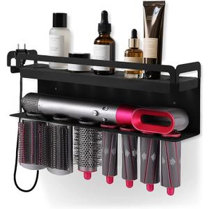 Hyber&Cara Wall Mounted Storage Holder Compatible with Dyson Airwrap Storage Stand Rack No Drill Storagefor Bathroom Shelf Organizer Curling Iron Attachments and Complete Styler Black