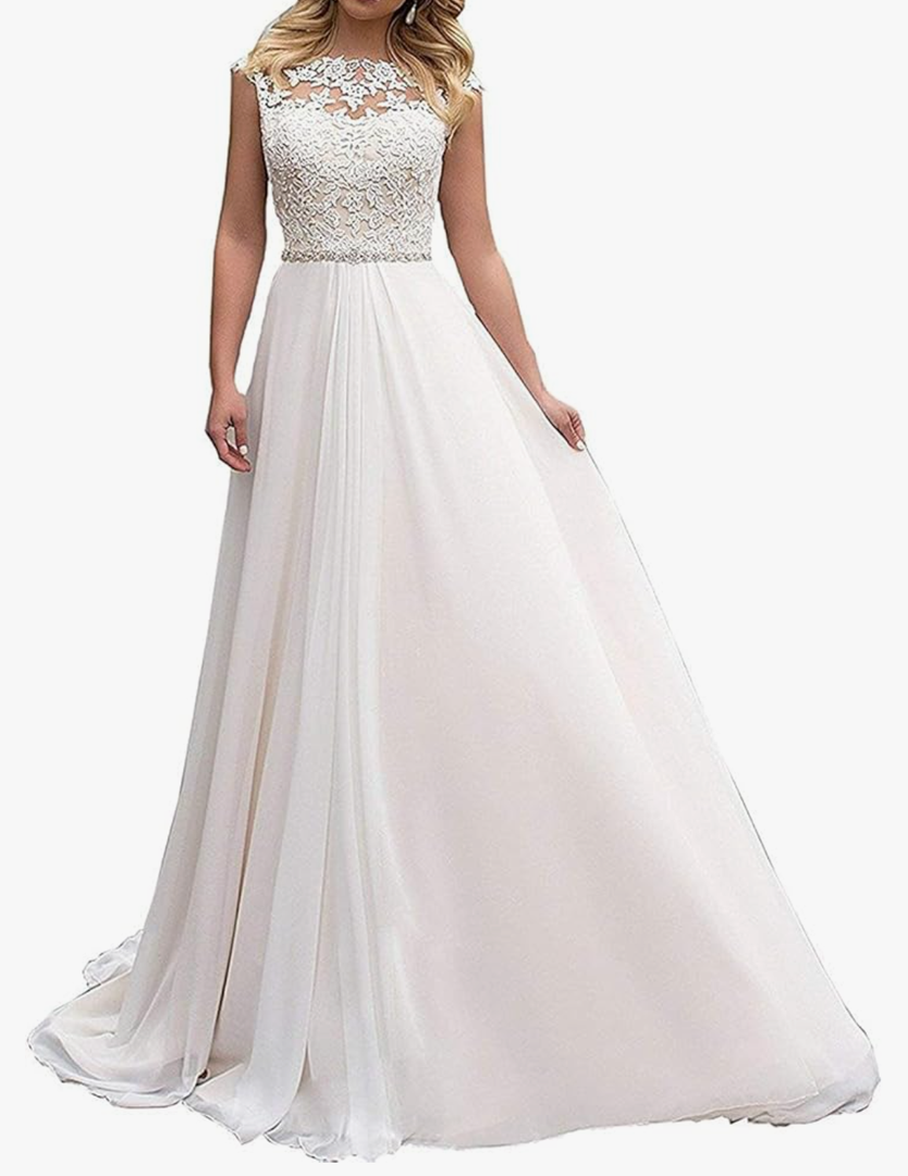 Wedding Dresses for Bride Long Lace Chiffon Women Dress Beach Vintage A Line Bride Dress Ivory Lace Up Bridal Gowns