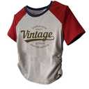 SweatyRocks Women's Color Block Letter Print T Shirt Crewneck Short Sleeve Vintage Summer Tops Grey Small