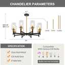 8 Light Gold Chandelier for Dining Room Light Fixtures Black & Brushed Brass Modern Farmhouse Chandelier Industrial Hanging Pendant Lighting for Living Room Kitchen with Glass Shade