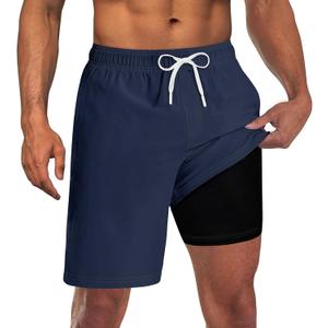 UNICOMIDEA Men Swim Trunks with Compression Liner 9 Inch Long Board Shorts (Blue, M)