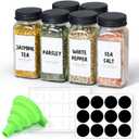ComSaf 6Pcs 4oz Glass Spice Jars with Shaker Lids, 21 Labels, Spice Jars Trial Set & Supplement Set, Empty Spice Containers and Square Spice Bottles for Kitchen and Seasoning (4ozx6)