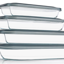 KOMUEE 8 Pieces Glass Baking Dish with Lids Rectangular Glass Baking Pan Bakeware Set with Lids, Baking Pans for Lasagna, Leftovers, Cooking, Kitchen, FridgetoOven, Gray