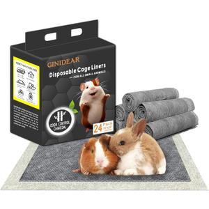 Guinea Pig Bedding, Disposable Guinea Pig Cage Liners, Charcoal Odor Controlling Absorbent Waterproof Pee Pads for Rabbits, Hamster and Other Small Animals. 18''x24'',24 Count