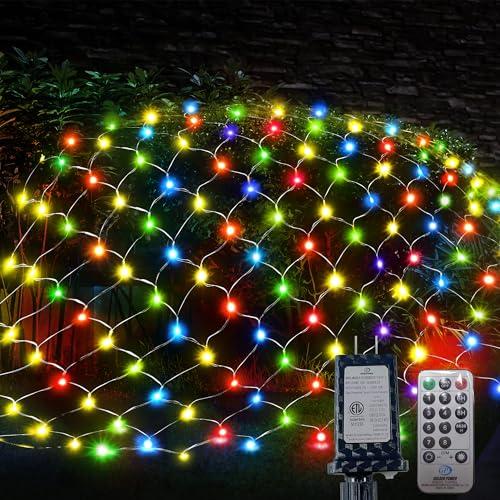 PLASUPPY Net Lights Christmas Outdoor, 360 LED 12ft x 5ft Mesh Lights with 8 Modes Remote, Waterproof Net Christmas Bush Lights Outdoor for Yard, Shrubs, Porch, Decorations