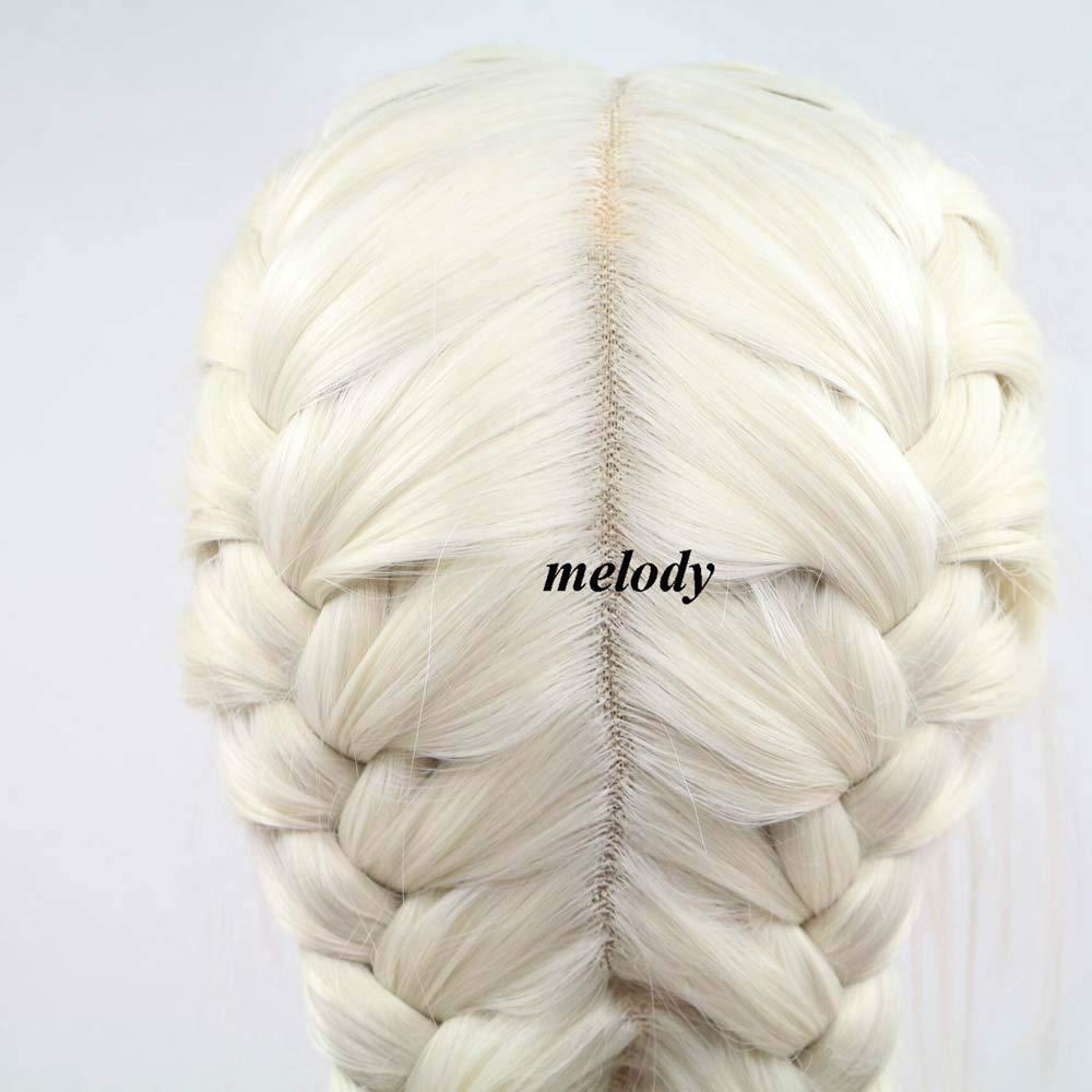 Blonde Double Braid Wigs With Baby Hair Synthetic Blonde Lace Front Wigs For Women Hair Add Weaving Heat Resistant Fiber Long Braid Wigs Middle Part 180% Density