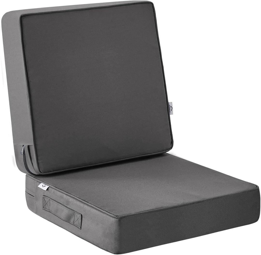 Outdoor Seat Cushion Set 22 x 22 x 3 Inch, Outdoor Cushions for Patio Furniture, Waterproof & Fade Resistant Outdoor Chair Cushions, Deep Seat Cushions with Removable Cover, Dark Grey