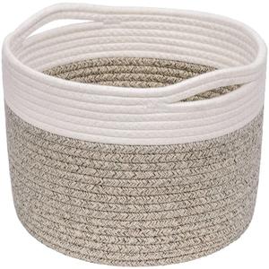 INDRESSME Small Woven Storage Basket, 9.4 x 7.1 inches, Small Round Rope Baskets with Handles, Dog Toy Storage, Mini Laundry Baskets for Organizing, Mini Toy Basket for Gifts Empty (Light Brown)
