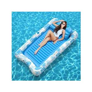 Rrtizan Inflatable Tanning Pool Rafts for Adults, 83.5" x 52.4" Adult Pool Floats with Pillow, Cup Holder & Handles, 4-in-1 Suntan Tub Raft Floatie for Pool, Backyard, Kids' Ball Pit, Blue