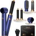 5 in 1 Hair Dryer Brush Set,Professional Negative Ionic Hot Air Styler, Air Curling Wrap Styler,Detachable Blow Dryer Brush With Auto Wrap Curlers,Hair Styling Tools For Straight/Curl/Drying/Smoothing (Blue Gold)