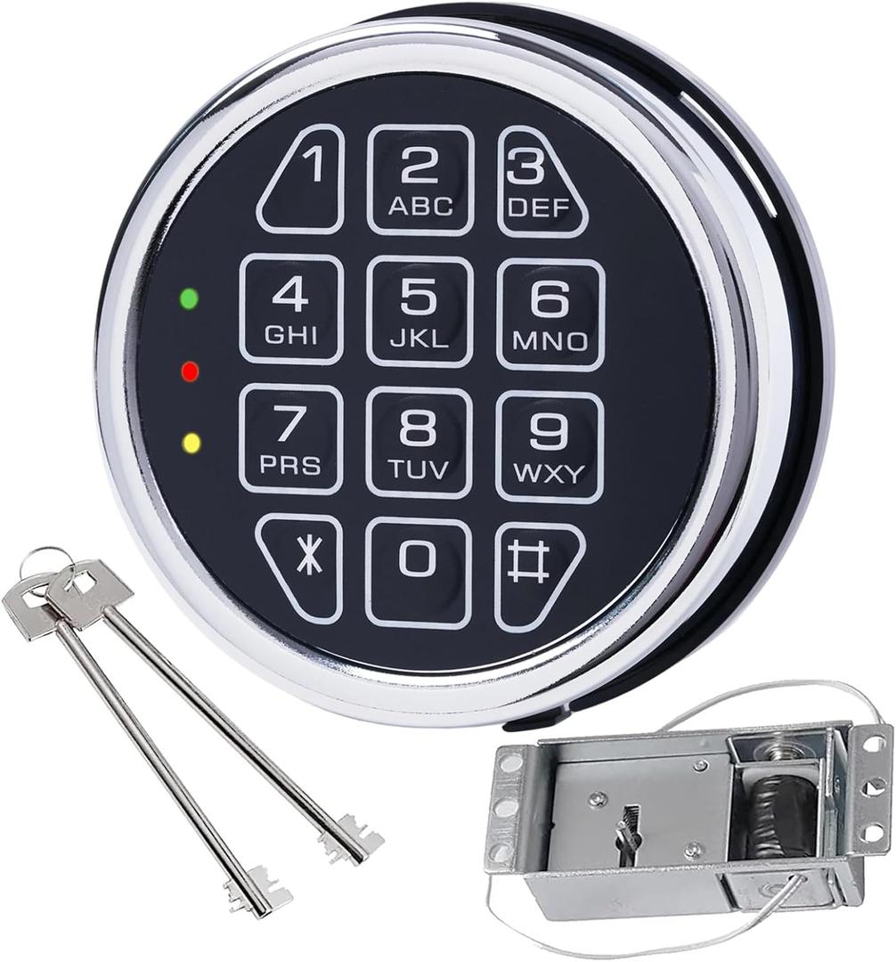 Gun Safe Lock with Programmable Electronic Keypad, Password Electromagnetic Lock with 2 Override Keys, Lock Fits High Security Safe Box and Security Cabinet (Solenoid with Override Keys)