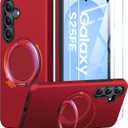 JAME for Samsung Galaxy S25 FE Case, Ring Holder Stand Kickstand, 2 Packs Screen Protector, Dual Layer Shockproof Protective Cover, Magnetic Accessory Friendly Galaxy S25 FE Phone Case, Red