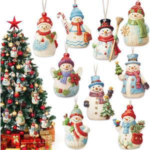 Menkxi 27 Pcs Snowman Decorations 2D Wooden Christmas Ornaments Set Snowman Figurines Decorations with 11.8 Inch Ropes for Christmas Tree Decorative Hanging Ornaments