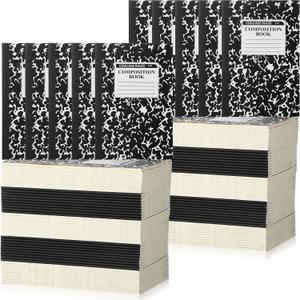 Fainne 100 Pack A5 Composition Notebooks Bulk College Ruled Composition Notebooks Marble Covers Notebook for Student Classroom Office Supplies 30 Sheet/60 Page(Black)