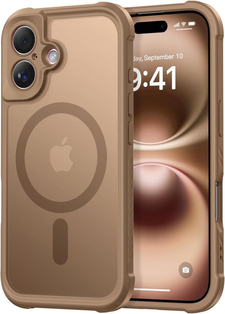 Thomo Magnetic for iPhone 16 Case, [Full Camera Protection] [Compatible with Magsafe] Military-Grade Shockproof, Anti-Fingerprint Translucent Matte Phone Case,Brown