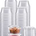 Portion Cups with Lids (3.25 Ounces, 200 Pack) | Disposable Plastic Cups for Meal Prep, Portion Control, Salad Dressing, & Medicine | Small Plastic Condiment Container