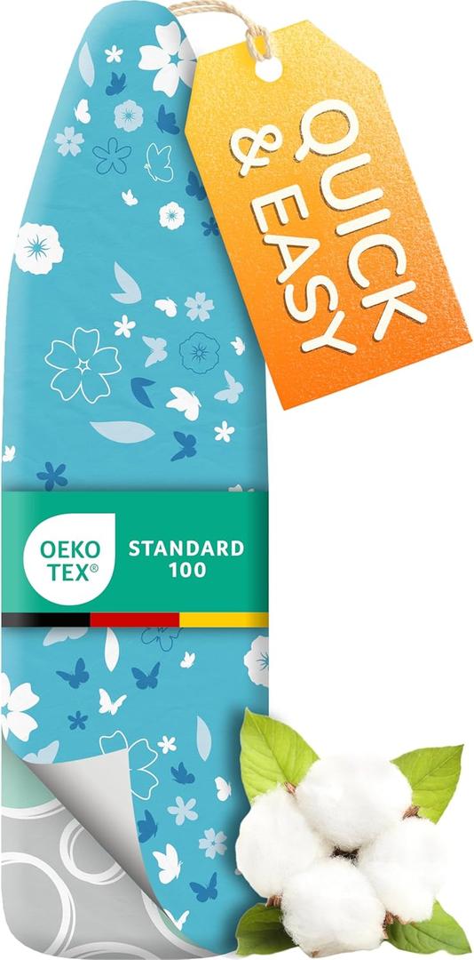 Super Soft Ironing Board Cover and Pad  50% Faster Ironing with Heat Reflection Technology, Thick Natural Cotton, Heavy-Duty & Scorch Resistant  Made in Germany  15x54 Standard Size (Turquoise)