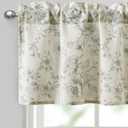 JIUZHEN Thick Textured Linen Floral Valance for Kitchen/Living Room/Bedroom Window, Rod Pocket French Farmhouse Light Filtering Valance Curtain, Green Peony Fragmented Flowers, 42 x 18 Inches, 1 Panel