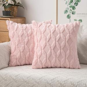 MIULEE Light Pink Throw Pillow Covers 20x20 Set of 2 Spring Decorative Farmhouse Couch Throw Pillows Boho Shells Cute Soft Plush Wool Winter Pillowcases for Valentines Day Bedroom Living Room Sofa