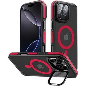Moupiro for iPhone 16 pro max Case [Compatible with MagSafe][Builtin Stand Phone Case] Full Camera protetction for iPhone 16 pro max Phone Case 6.9 inch,Red