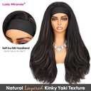 LADY MIRANDA 26 Inch Yaki Wavy Headband Wig for Black Women Kinky Straight Half Wig with Layered Blowout Texture Glueless Wear and Go Synthetic Wig Natural-Looking Headband Wigs for Black Women P1B/30