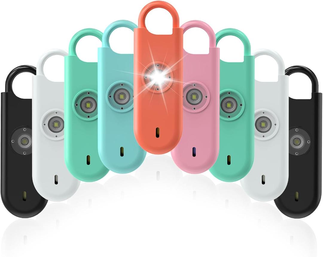 140dB Personal Safety Alarm for Women, 9 Pack Safe Alarm Protection Keychain with Strobe Light & Low Battery Notice, Security Siren Self Defense for Kids Seniors College Girls (6 Colors+White+Green+Black)