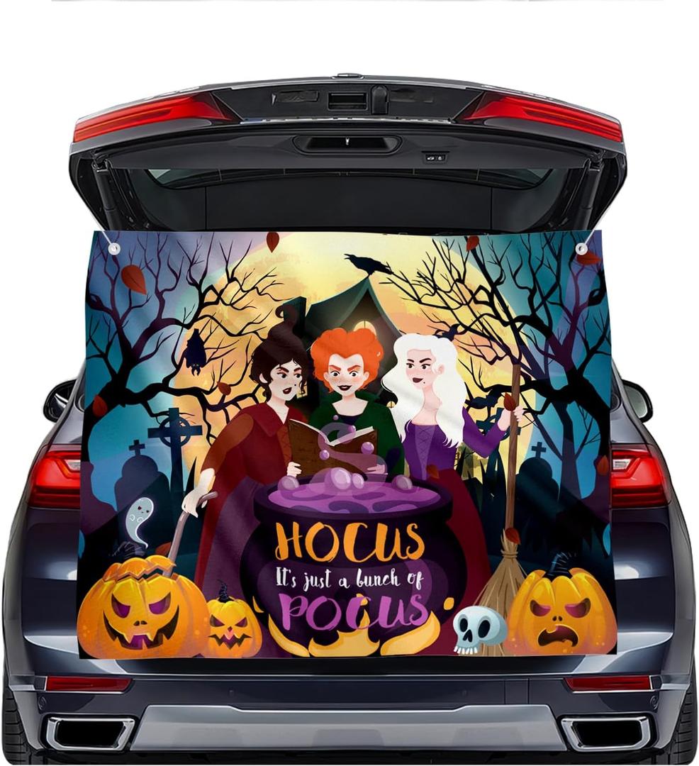 EggSun Halloween Trunk or Treat Car Decorations Kit for SUV, Hocus Pocus Witch Sisters Car Archway Garage Decor Stickers, Haunted Garage House Door Outdoor Decor Entryway Archway & Party