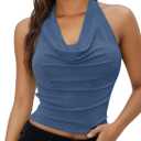 SOLY HUX Women's Halter Tops Draped Front Sleeveless Backless Y2K Crop Sexy Cami Tops Going Out Summer Outfits (Blue, M)
