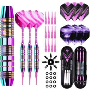 Soft Tip Darts Set - Darts Plastic Tip Sets, 3Pack Professional Plastic Tips Dart with Extra 12 Soft Tips and 6 Replace Dart Leaf for Beginners & Pro Players (Purple)