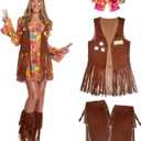 Morph Short Hippie Costume for Women, 70s Women Halloween Costume, Retro Hippie Outfit, Festival Attire (Small)