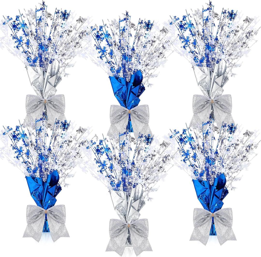 6 Pack Winter Wonderland Centerpieces Blue Christmas Table Decor Snowflake Centerpieces for Tables Metallic Stars for Christmas Xmas Wonderland Decorations