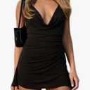 Women's Summer Bodycon Dress Backless Deep V Neck Ruched a line Party Club Going Out Mini Dresses, S