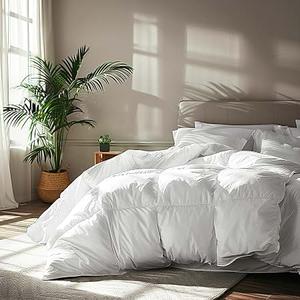 Serta Goose Feather Down Fiber Comforter Queen Size - 100% Cotton Cover Duvet Insert - Hotel Luxury Hypoallergenic Bedding Comforter All Season Medium Warmth 90 x 90 Inch White