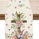XCHI Watercolor Bunny Cross Colorful Eggs Flowers Leaves Rabbits Easter Table Runner Table Decoration for Party Home Kitchen Dining Holiday Decor 13x36 Inch