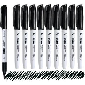 10 Pack Black Permanent Felt Waterproof Markers, Fine Point, Fade Resistant, Writes on Plastic, Metal, Glass, and Stone.
