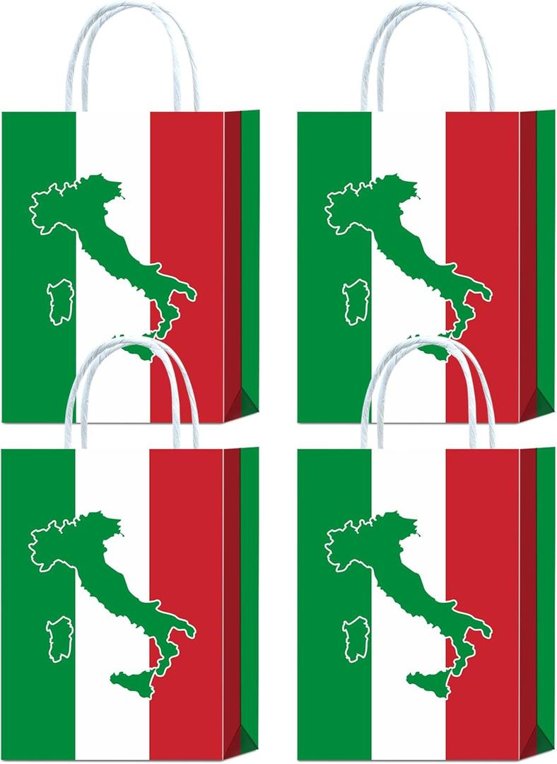 Brattol 16 Pieces Italian Flag Birthday Goodie Bags,Italian Flag Red White and Green Gift Snacks Treat Candy Favors Bags for Italian Theme Family Gathering Birthday Party Decorations