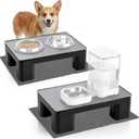 2 Pcs Raised Dog Bowl Stand with Waterproof Dog Food Mat, Non Slip, Black